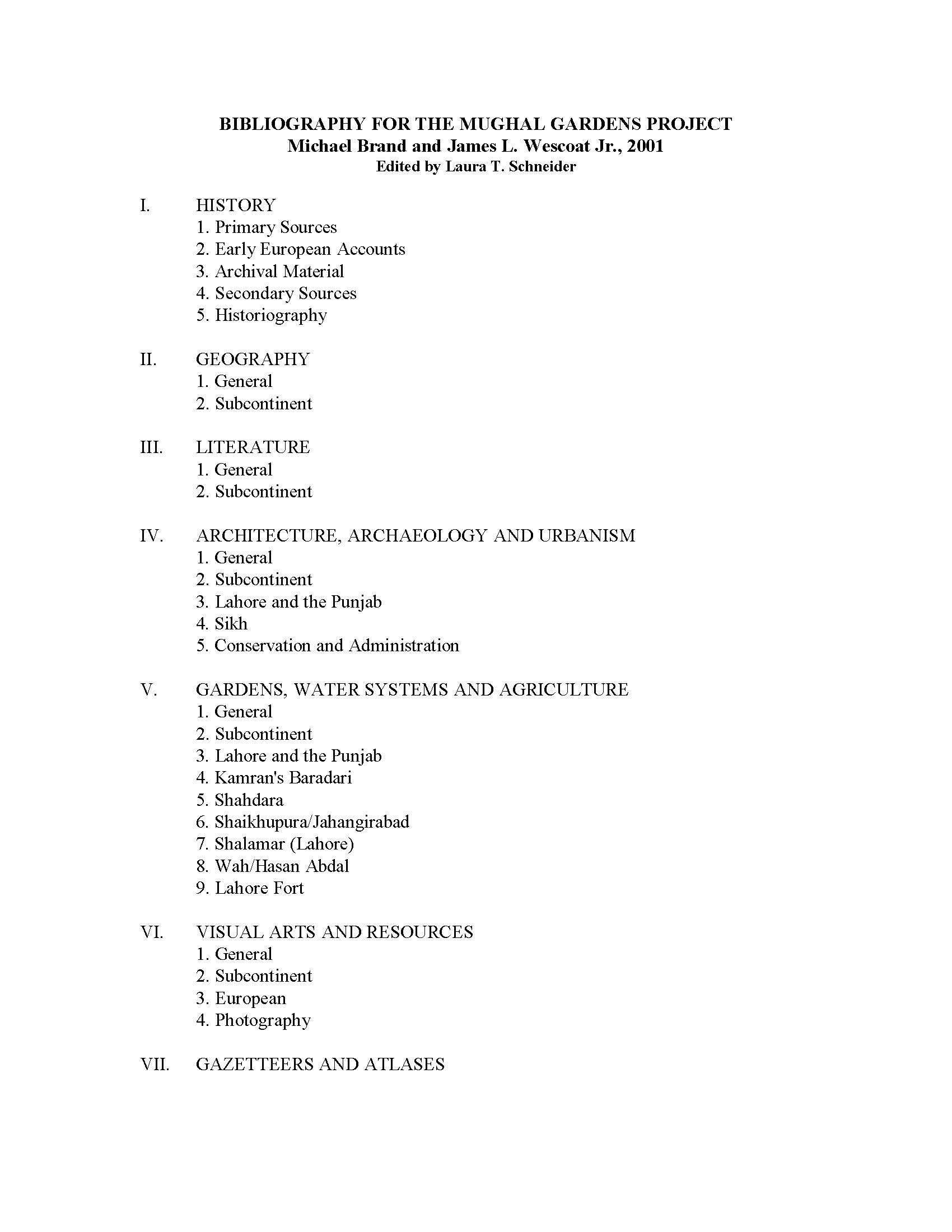 Bibliography for the Mughal Gardens Project (Up to 2001)