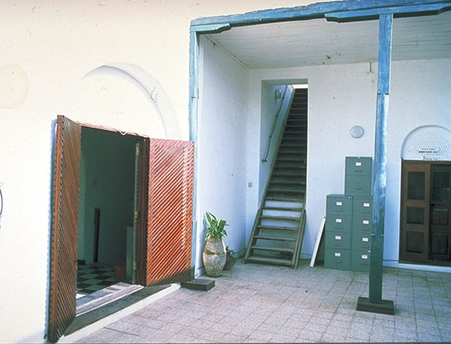 <p>Upper courtyard with stairwell up to the roof terrace</p>