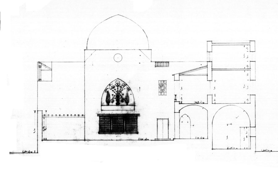 Section, west elevation