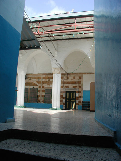 View of prayer hall from entrance stairway passage