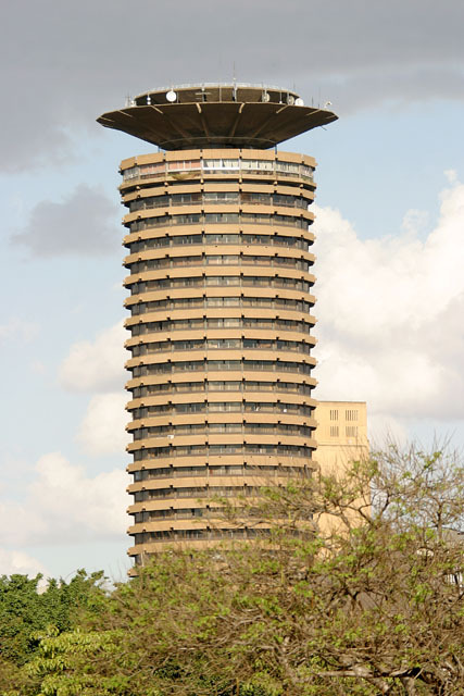 Exterior view, showing upper section and rooftop, designed as a revolving restaurant