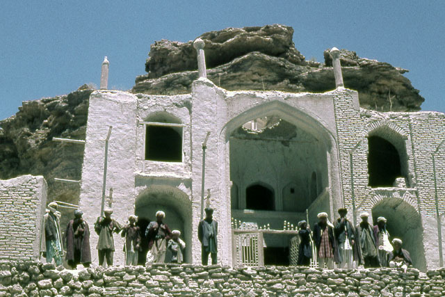 Exterior view, with pilgrims