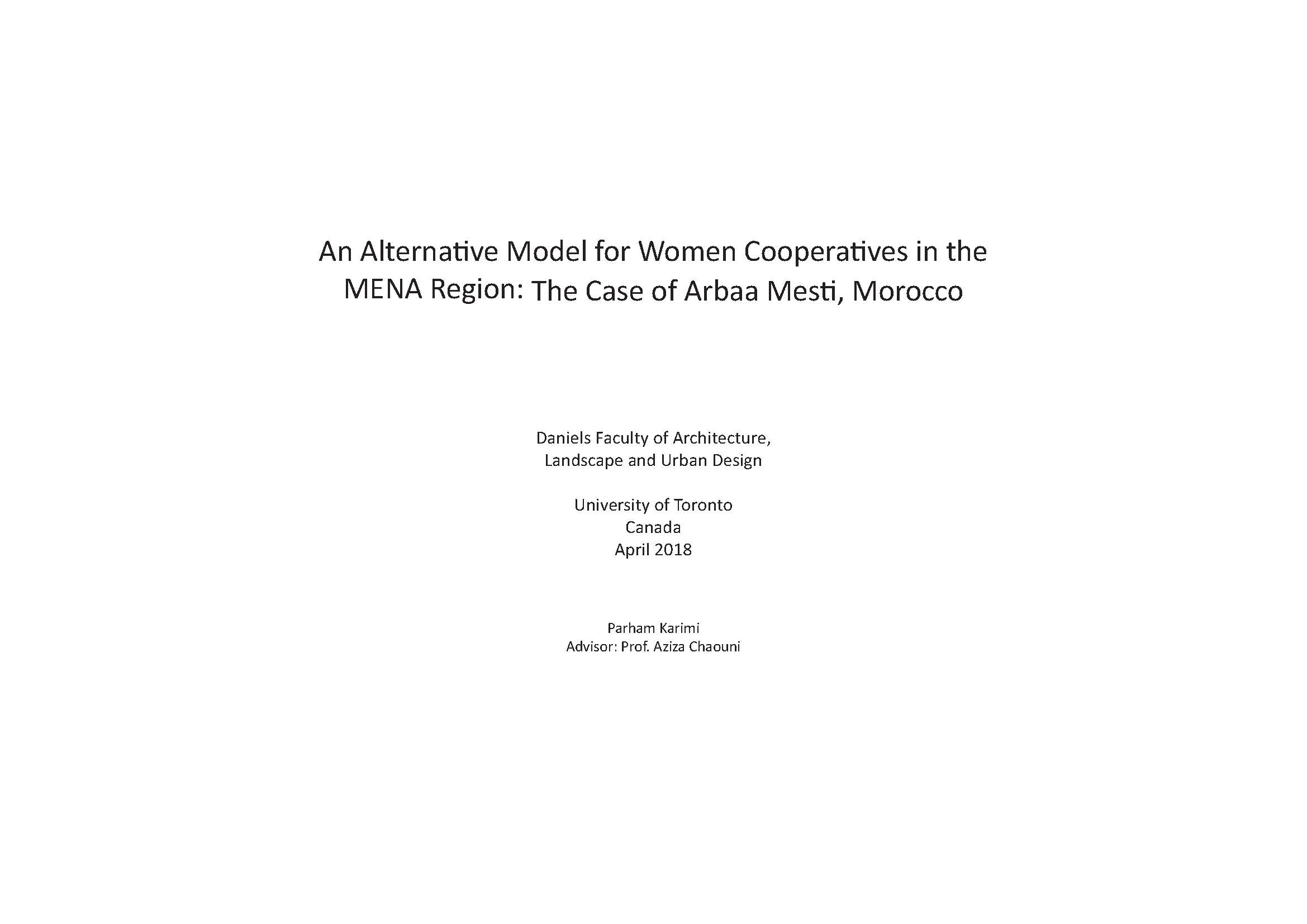 An Alternative Model for Women Cooperatives in the MENA Region: The Case of Arbaa Mesti, Morocco