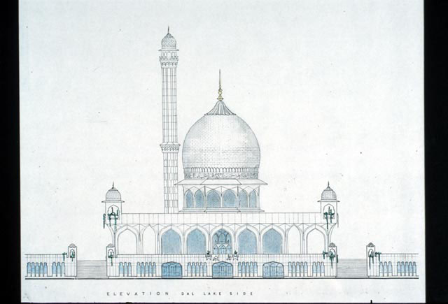 Hazrat Bal Mosque - Color drawing, elevation
