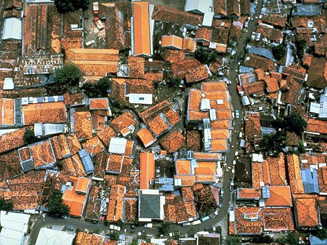 Aerial view showing the density of Kampung Kebalen