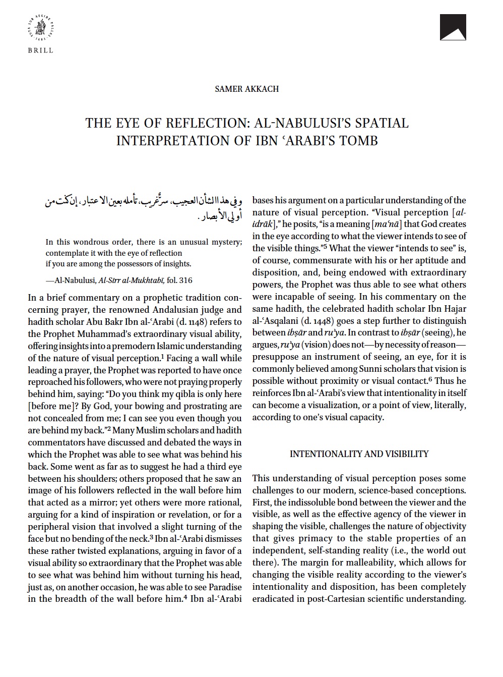 The Eye of Reflection: Al-Nabulusi’s Spatial Interpretation of Ibn ʿArabi’s Tomb