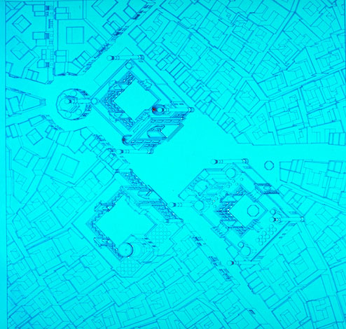 Blueprint, isometric drawing of Registan square