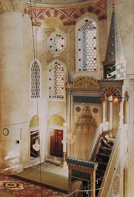 View of qibla bay with mihrab and minbar