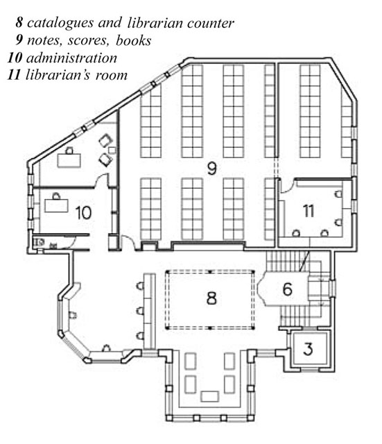 Ground floor plan; music library