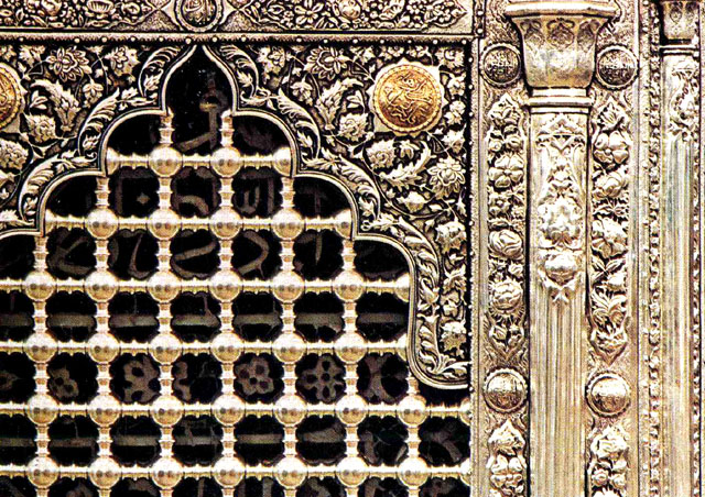 <p>Hazrat-i Ma'suma Mausoleum; detail of the sacred grill (zarih)</p>