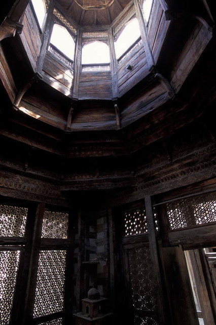 Sayyed Mohammad Astana Restoration - Interior view with jali screens and roof lantern, after restoration