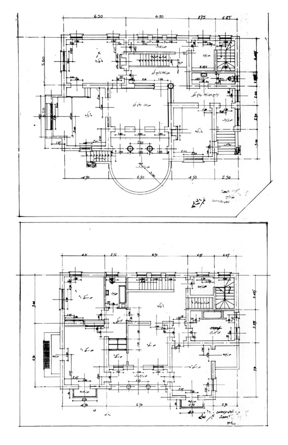 Working drawing: ground floor and first floor plan