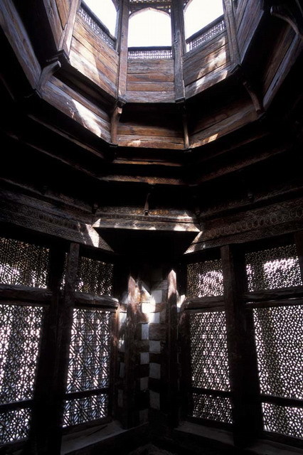 Sayyed Mohammad Astana Restoration - Interior view with jali screens and roof lantern, after restoration