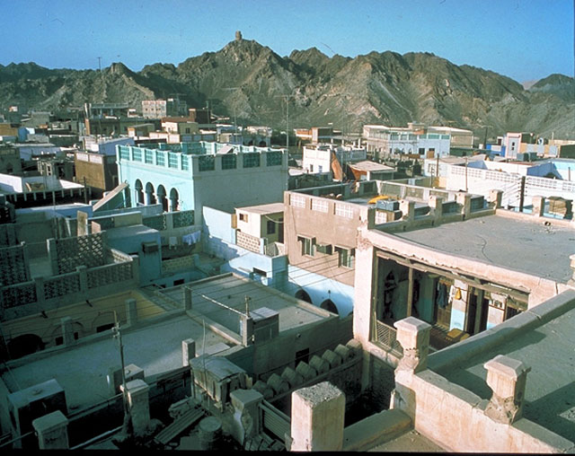 <p>Aerial view over Matrah and the British Council</p>