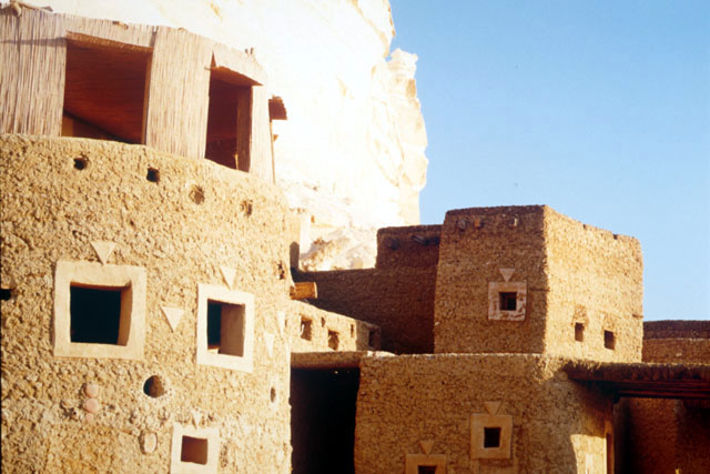 The entire complex is constructed from kershef stone walls and palm roofs
