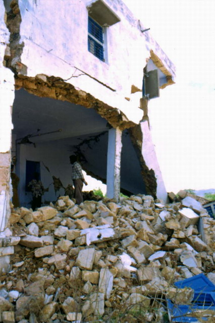 Houses destroyed by the earthquake