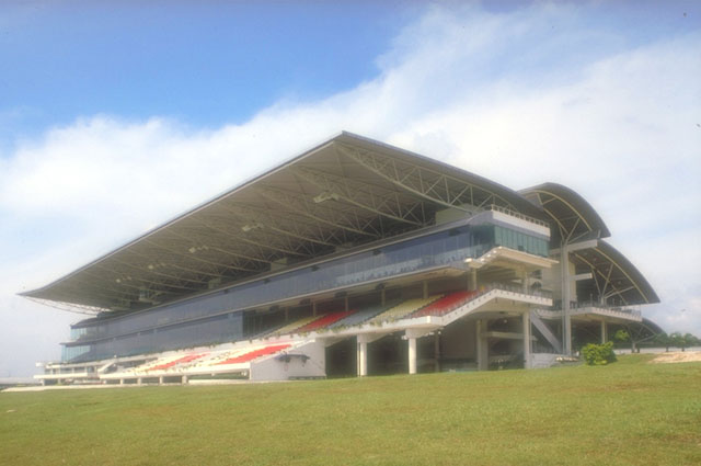 Southeast view of the grandstand from the track