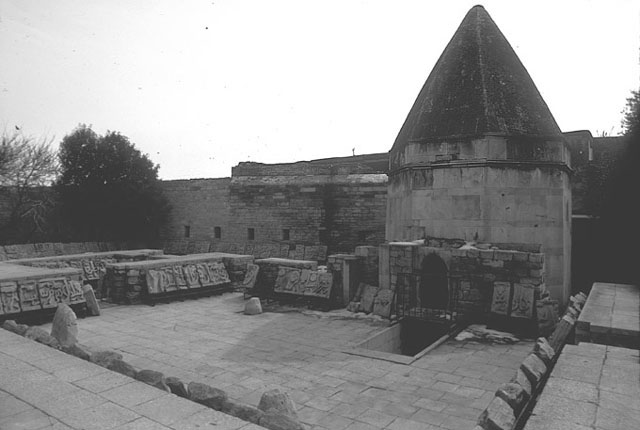View of the upper level courtyard; Mausoleum of Seyyid Yahya Bakuvi, looking south