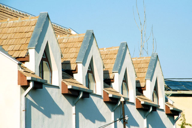 Exterior detail showing dormers