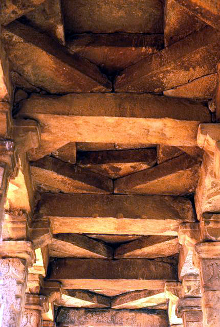 Interior detail of flat stone slab construction of roof, belonging to colonnaded walk around courtyard of great mosque