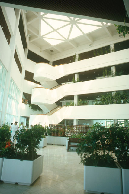 Interior view showing glass roofed atrium