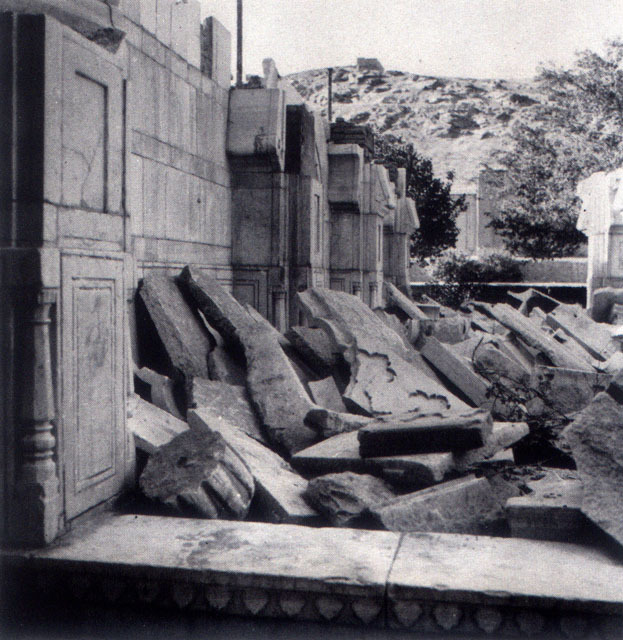 Historic view from south, showing mosque in dismantled state prior to its restoration by the Italian Archaeological Mission in 1964-66