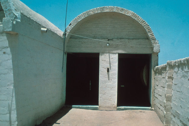 Exterior view showing brick vault roof