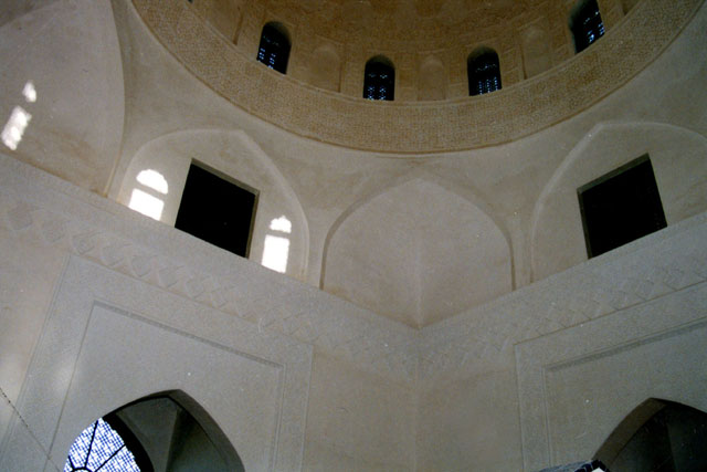 Interior detail of exaggerated muqarnas in transition zone