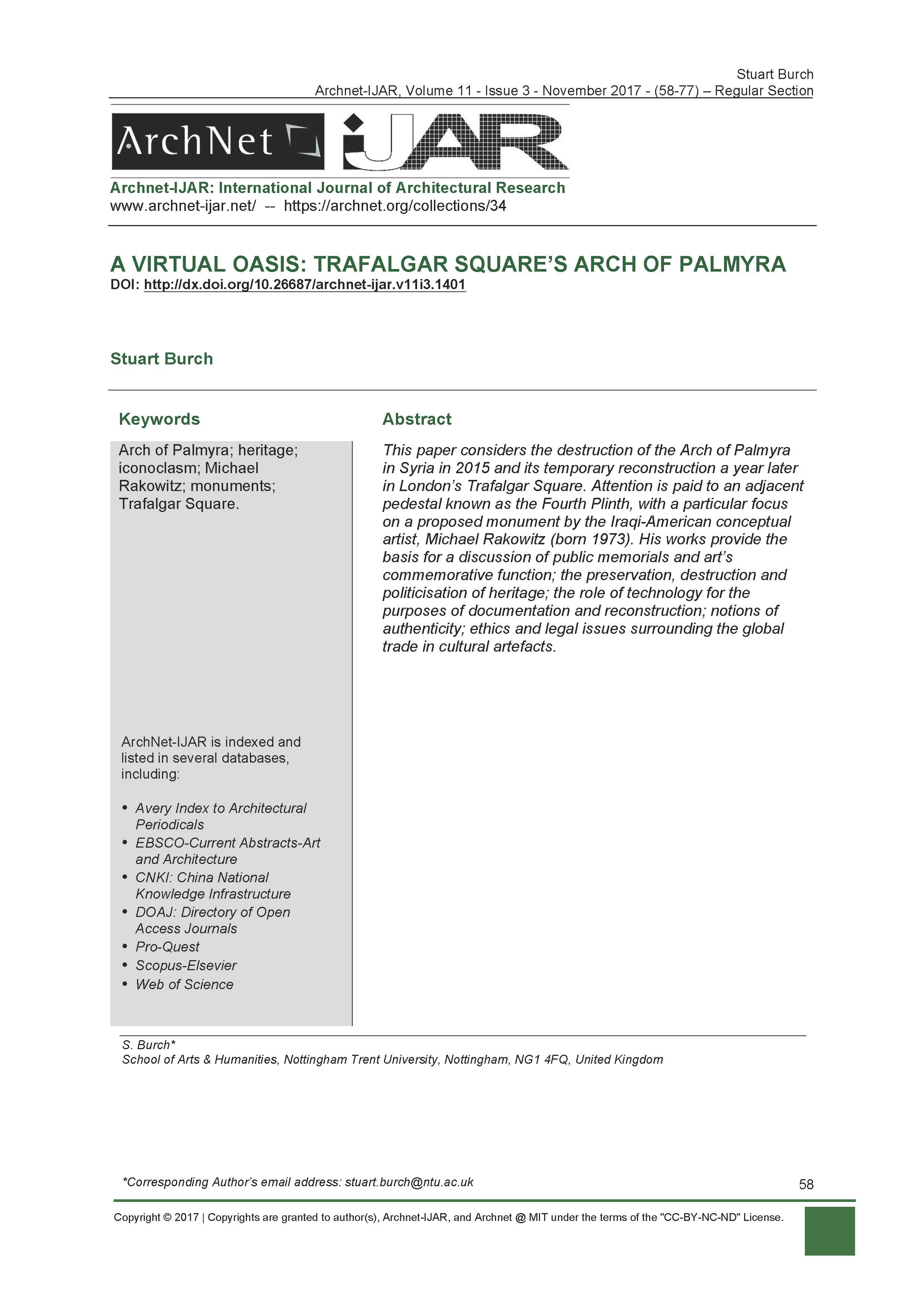 A Virtual Oasis: Trafalgar Square's Arch of Palymra