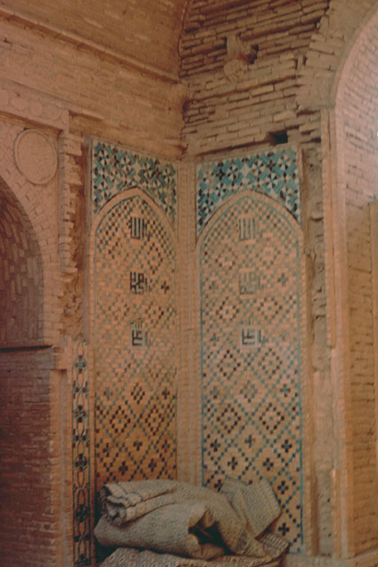 Detail of west iwan, showing tile panels at the southwest corner