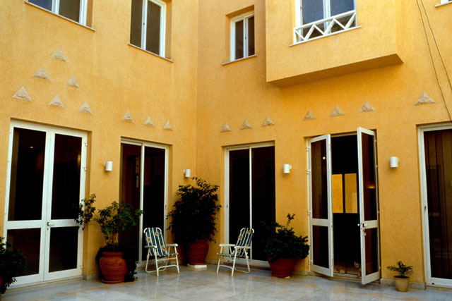Exterior view showing entrances into courtyard