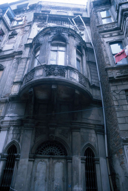 Exterior view showing projecting bay window before restoration