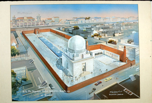 Color drawing, perspective view to Mausoleum