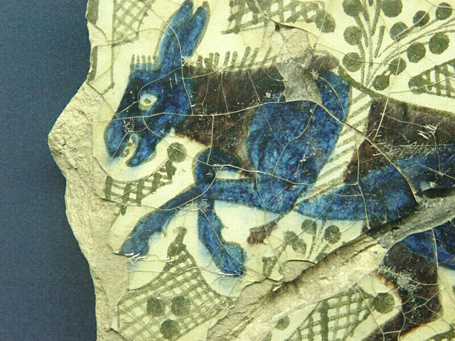 Detail of eight-pointed star tile with donkey motif (Karatay Museum, Konya)