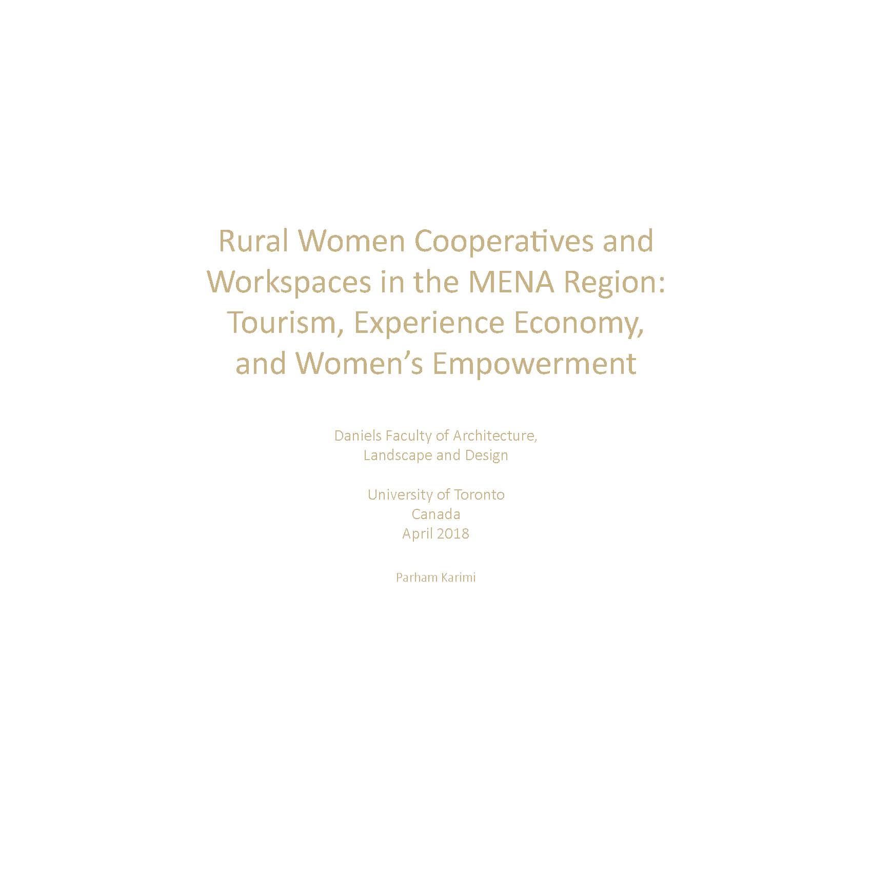 Rural Women Cooperatives and Workspaces in the MENA Region: Tourism, Experience Economy, and Women's Empowerment