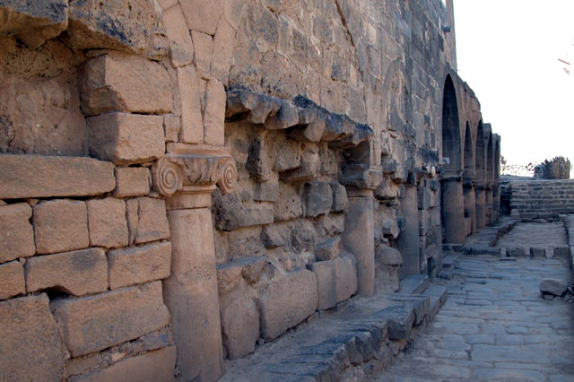 Detail of the eastern mosque wall, showing blocked portion of the portico arcade