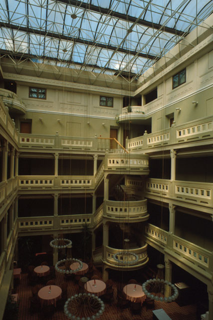 Interior view of glass covered courtyard