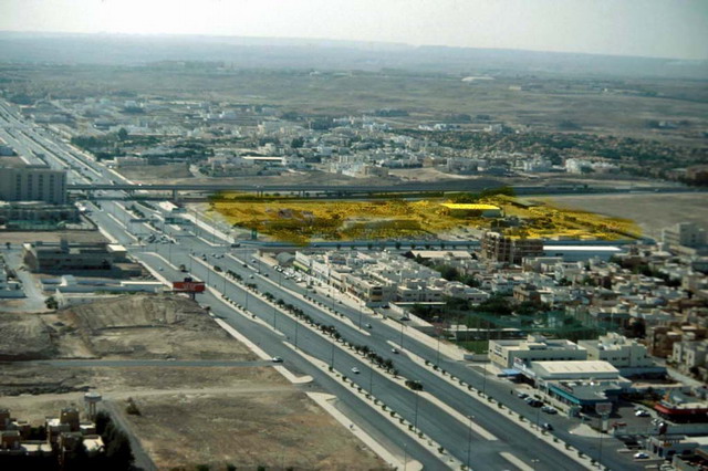 Property before construction aerial view from the north, foreground Emir Abdallah Road, Center  King Fahd Road