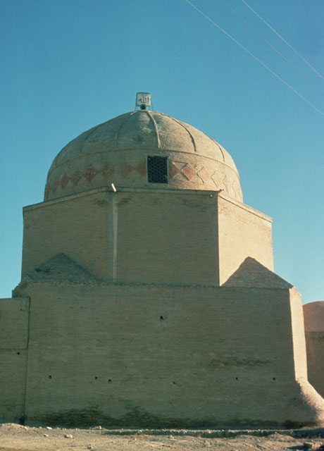 Exterior view from southwest showing sanctuary dome and qibla wall