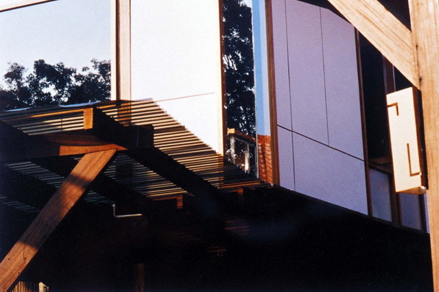 Exterior detail, showing wood frame construction