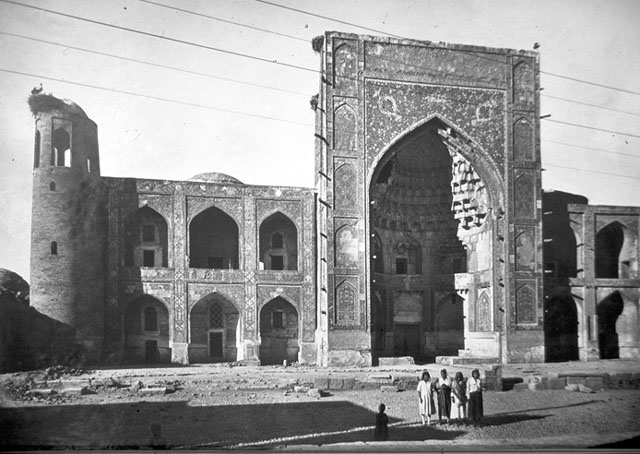 View of front of Madrasa of 'Abd al-Aziz Khan before restoration.