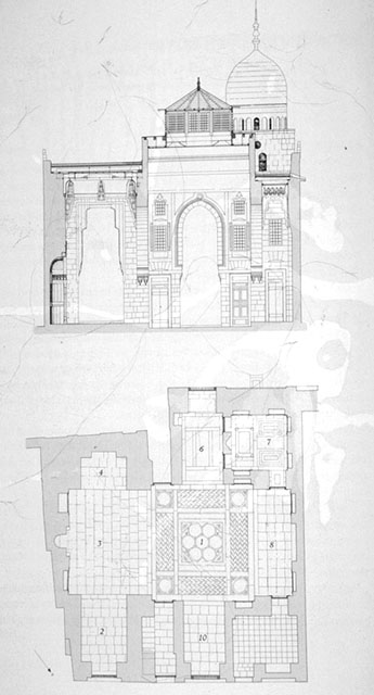 B&W drawing, plan and section