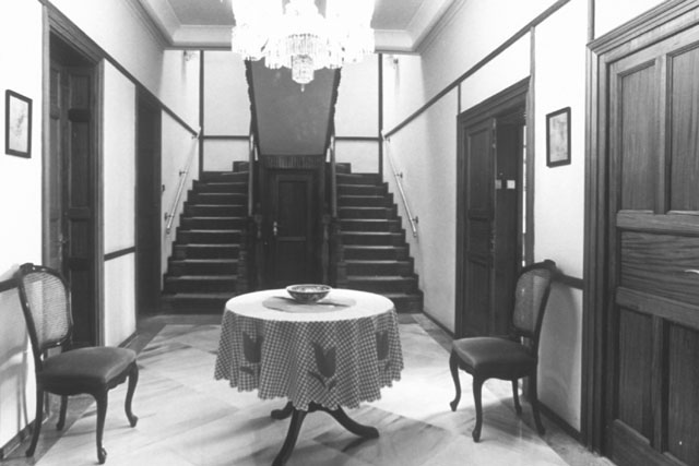 Interior view showing double staircase