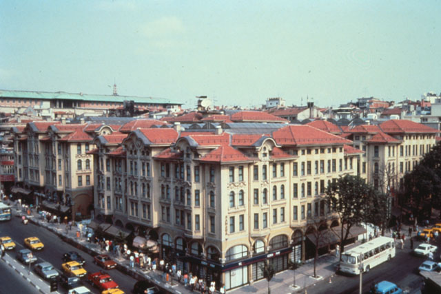 Elevated view showing street and façade