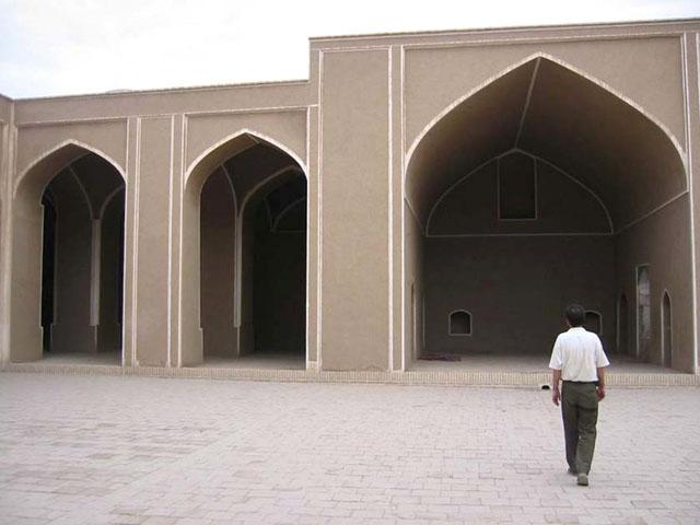 Exterior view from within the courtyard of mosque prior to the earthquake, showing its renovated iwans