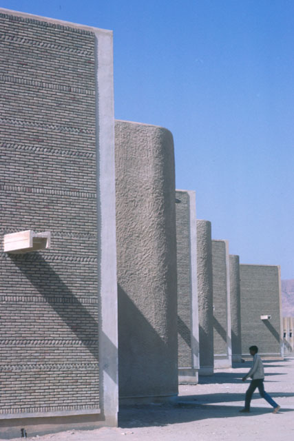 Exterior detail showing contrasting of brick and concrete
