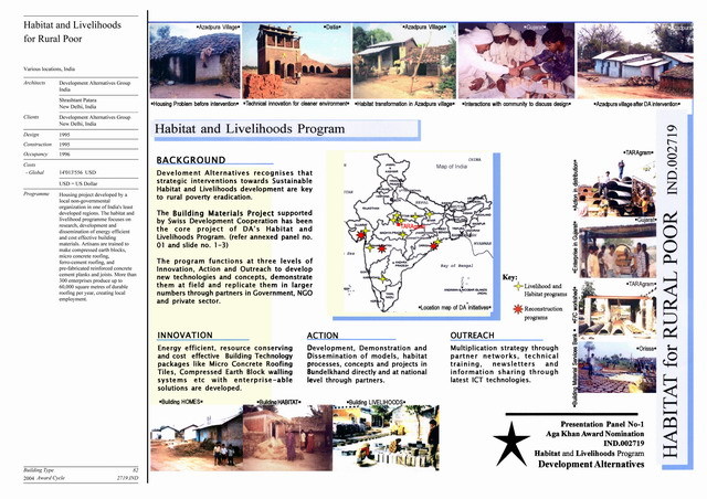 Habitat and Livelihoods for Rural Poor - Presentation panel with project description, location map, and general views