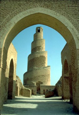 View of the spiral minaret from the mosque