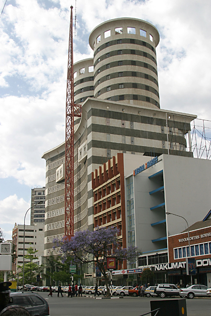 Exterior view from Kimathi Street looking north, with telecommunication mast seen on the front elevation