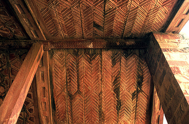 Interior view of ceiling carved in geometric patterns